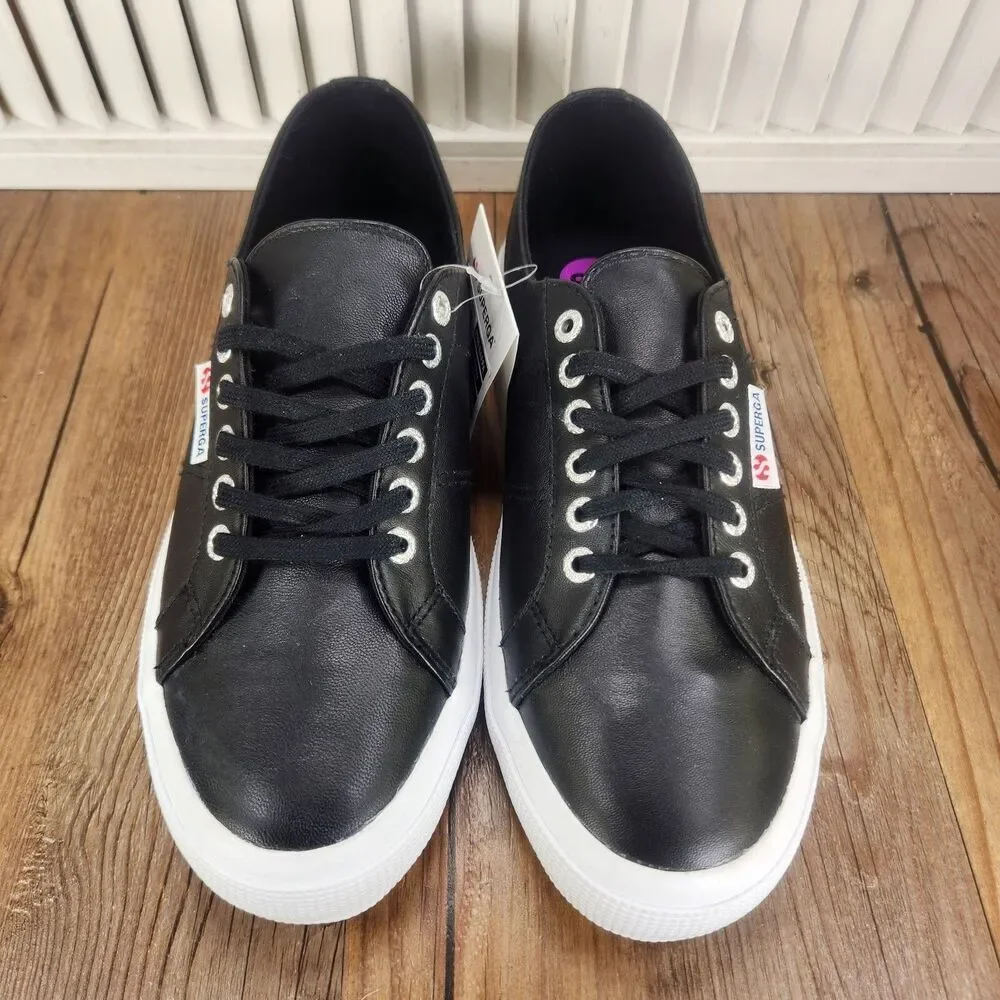 Superga 2750 Nappa Leather Sneakers Womens Size 10 Black Low Top Fashion Shoes